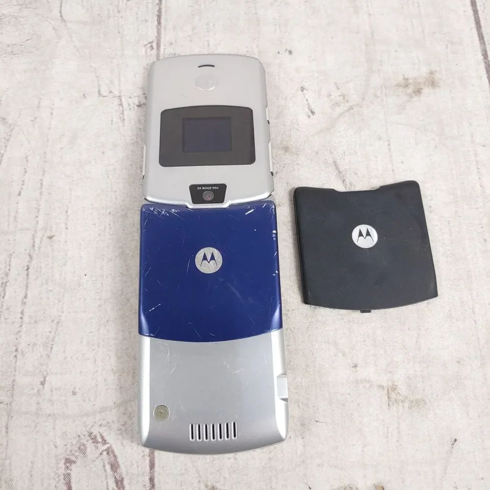 NO BATT Motorola RAZR V3 Flip Cell Phone - CINGULAR SILVER w/ Box Manual, TESTED
